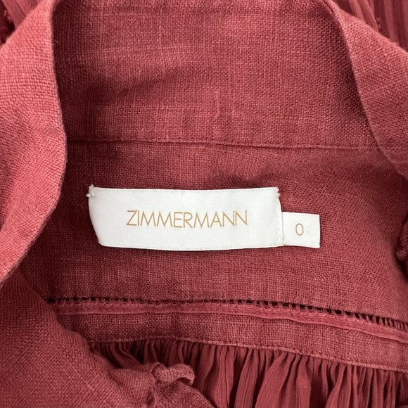 ZIMMERMANN MIDI DRESS ESPIONAGE BRICK PLISSE SWISS DOT SIZE 0 LONG SLEEVE - Picture 10 of 11